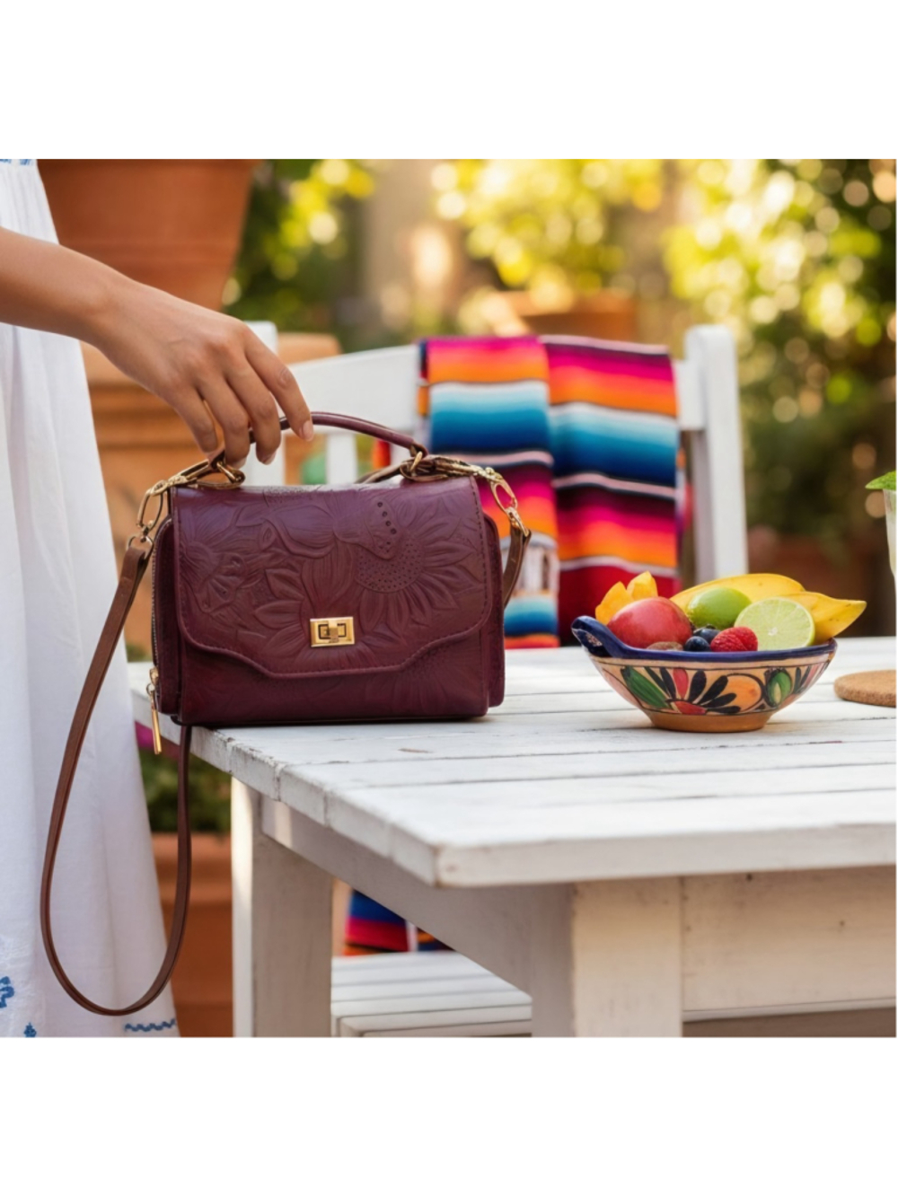 Red Wine Brown Sunflower Embossed Tooled Artisan LEATHER Crossbody Purse Wallet